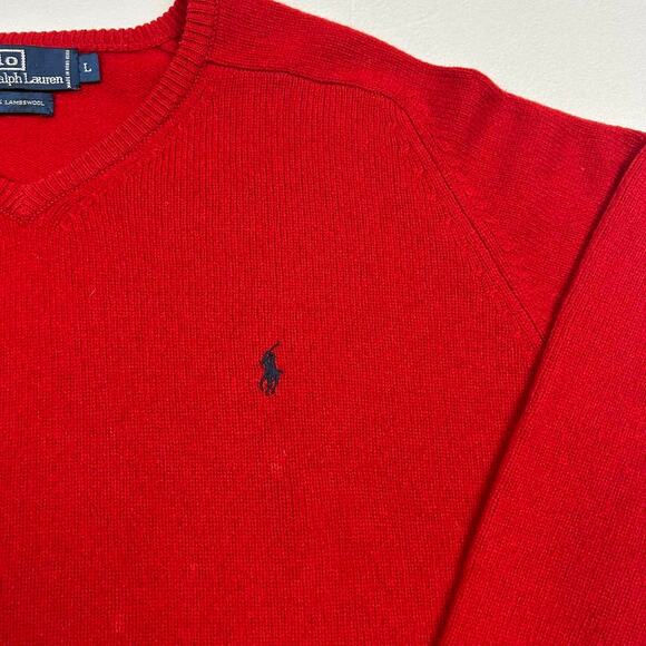 Polo Ralph Lauren 100% Lambs Wool Red V Neck Sweater - Picture 2 of 7